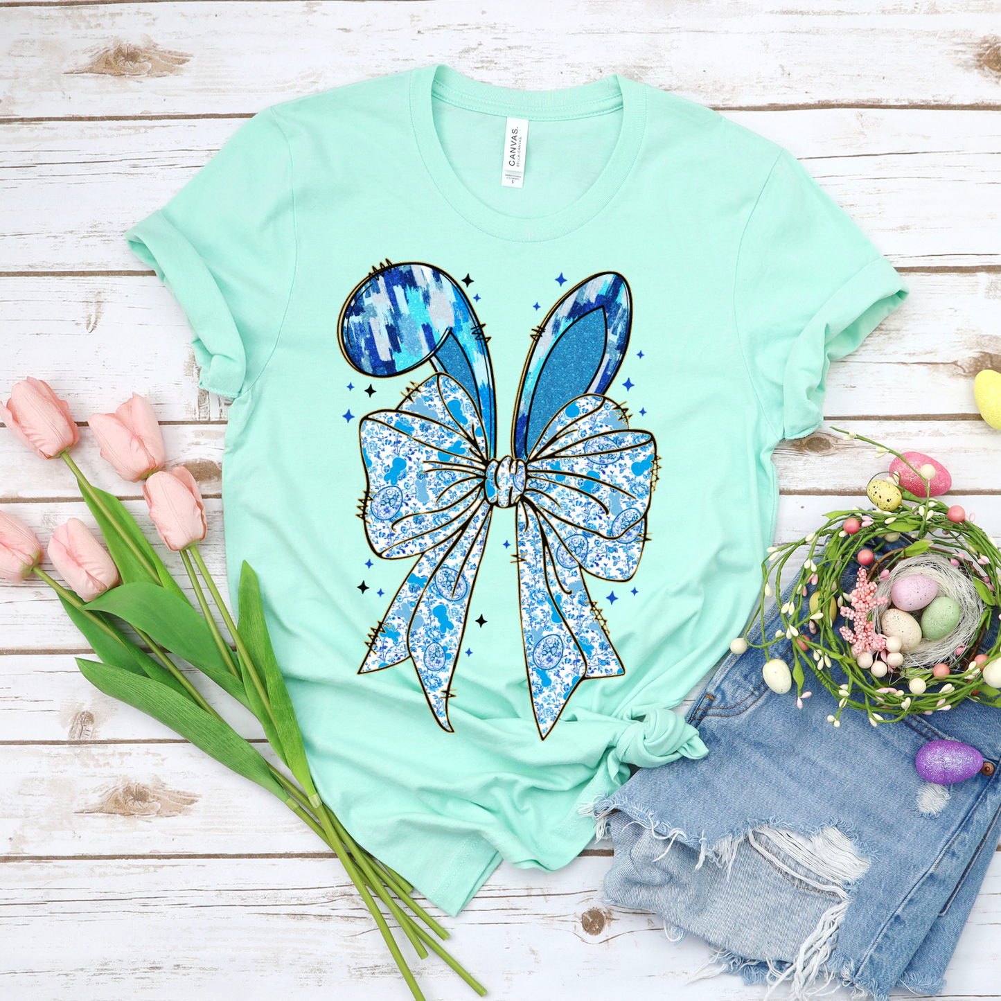 Blue Bow & Ears DTF Single Print