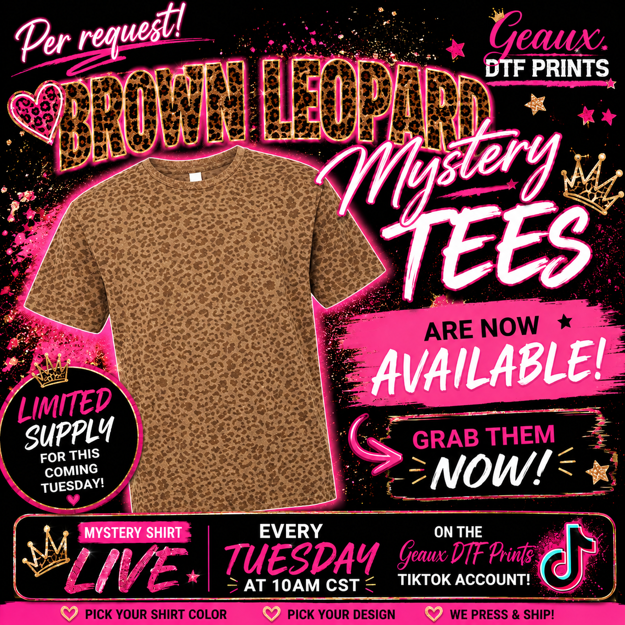 Brown Leopard Mystery Tees - Next Live September 1, 2026 - 10:00 am CST