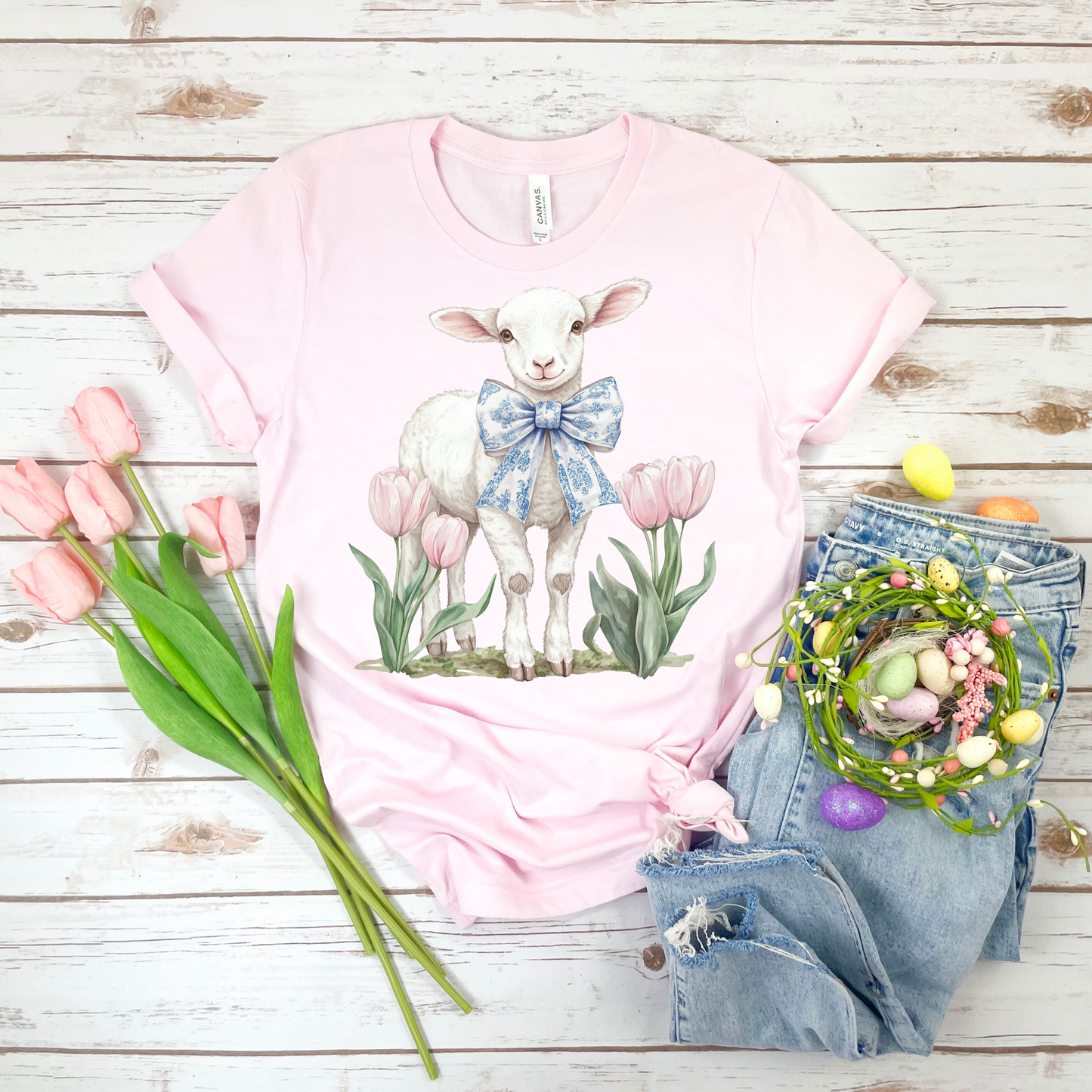 Easter Lamb - Soft Pink Bella Canvas