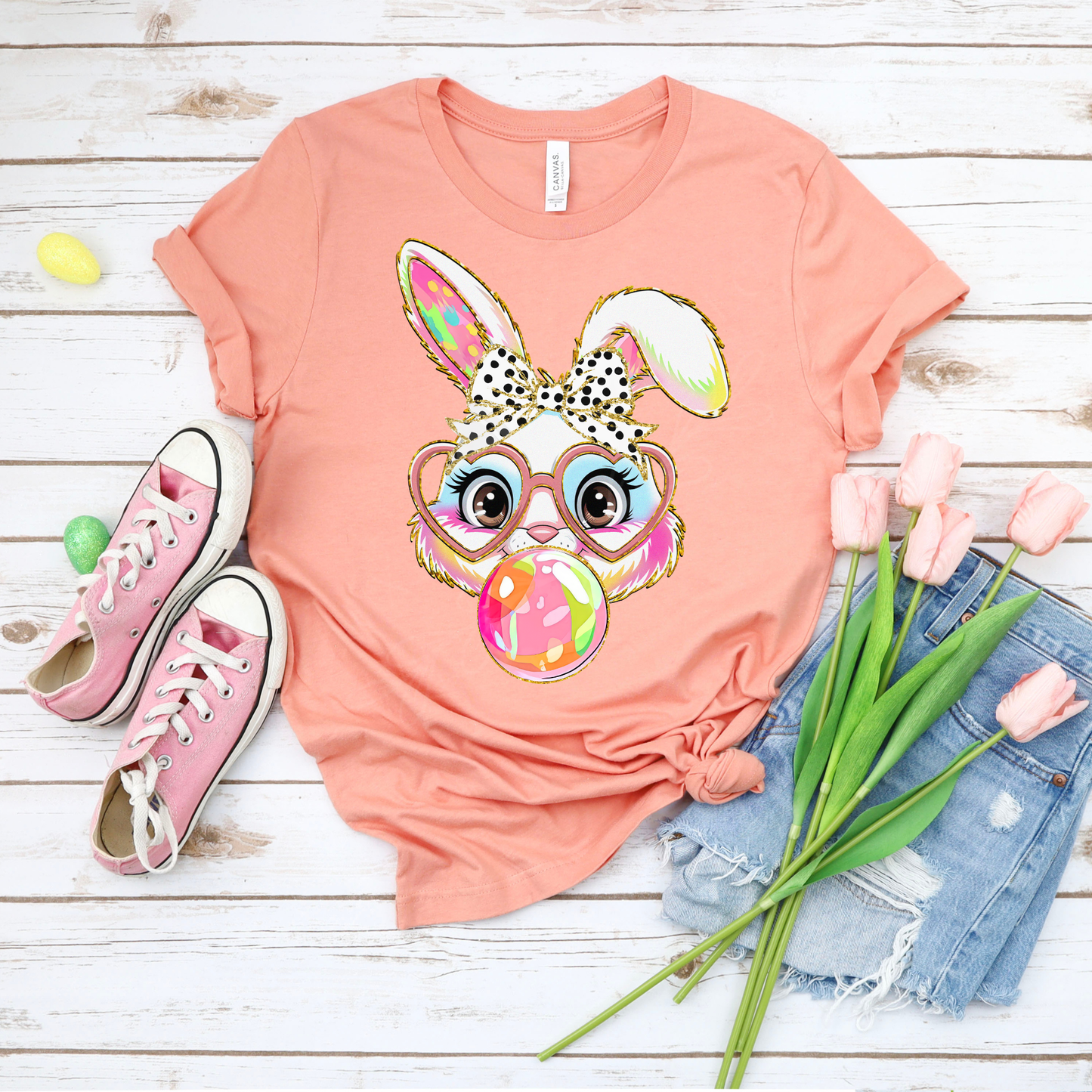 Poppin' Bubbles Bunny - Sunset Bella Canvas