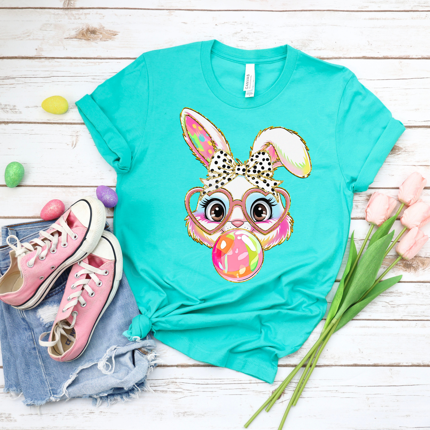 Poppin' Bubbles Bunny - Teal Bella Canvas