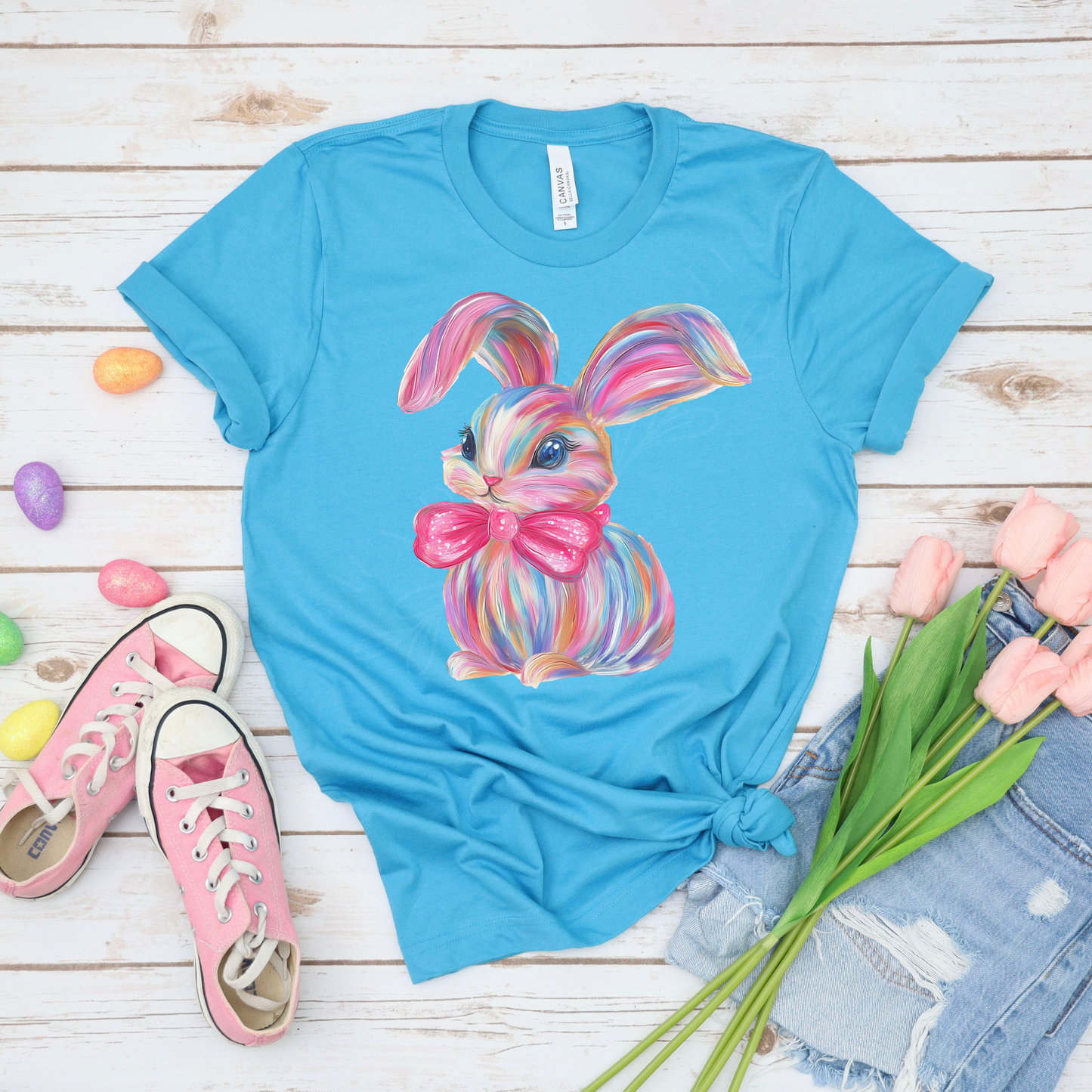 Brushstroke Bunny - Aqua Bella Canvas
