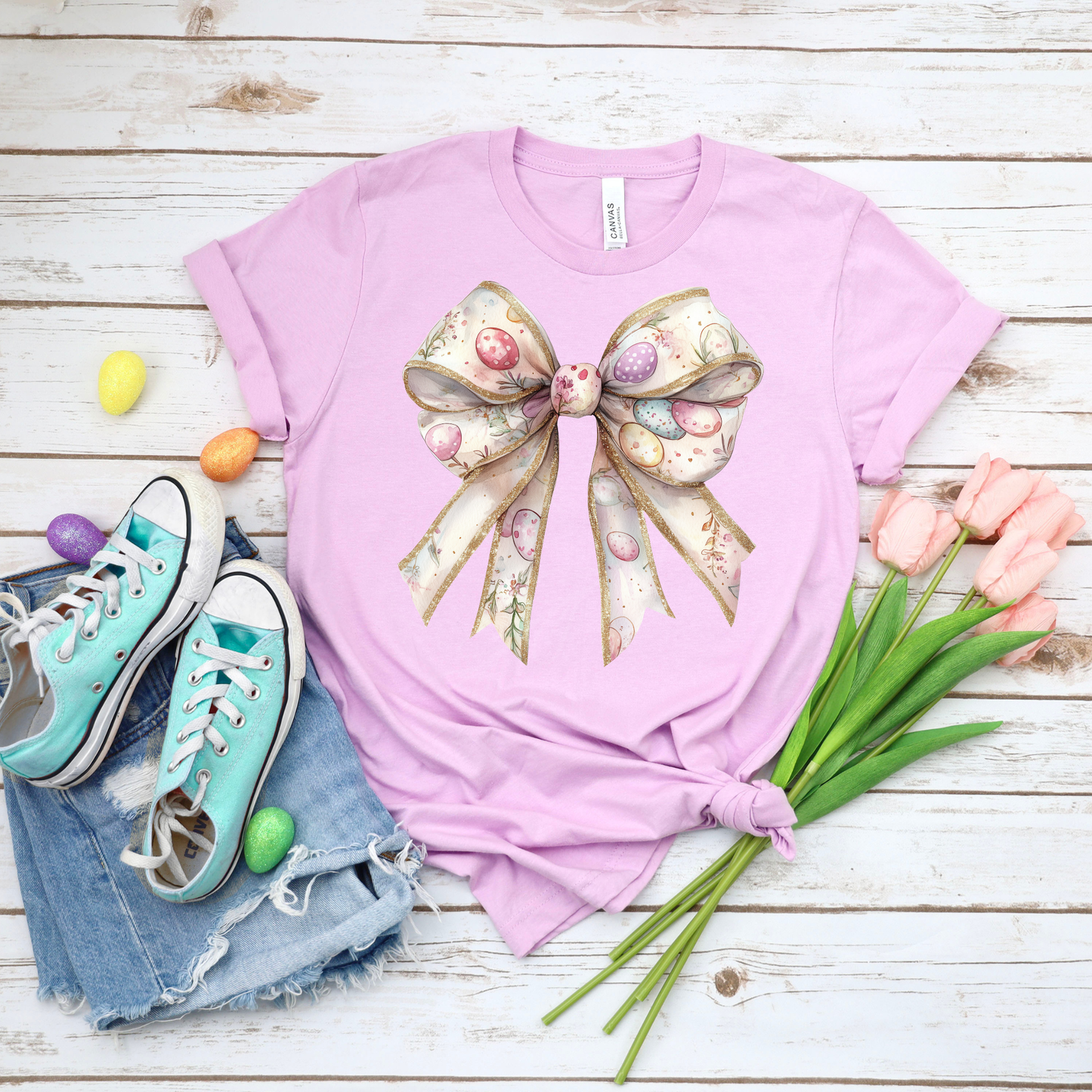 Easter Bow w/Eggs - Lilac Bella Canvas
