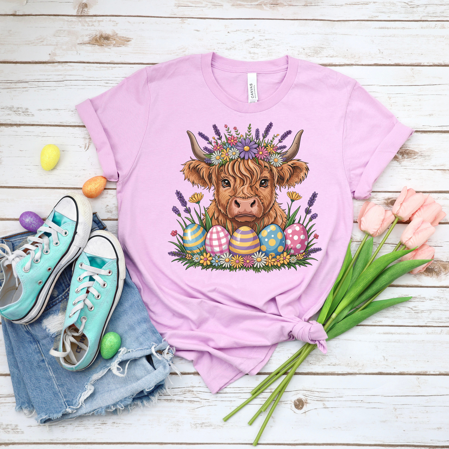 Highland Cow Easter - Lilac Bella Canvas