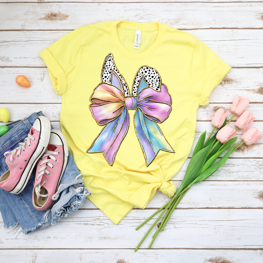 Spotted Ears Bow - Yellow Bella Canvas