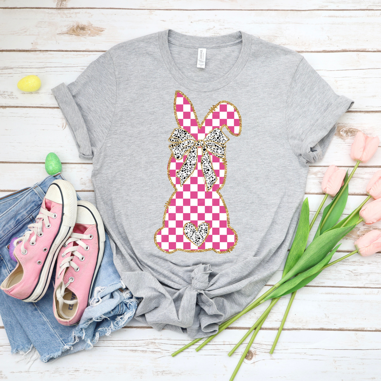 Plaid Bunny - Athletic Heather Bella Canvas