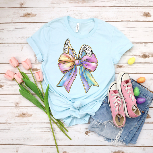 Spotted Ears Bow - Heather Ice Blue Bella Canvas