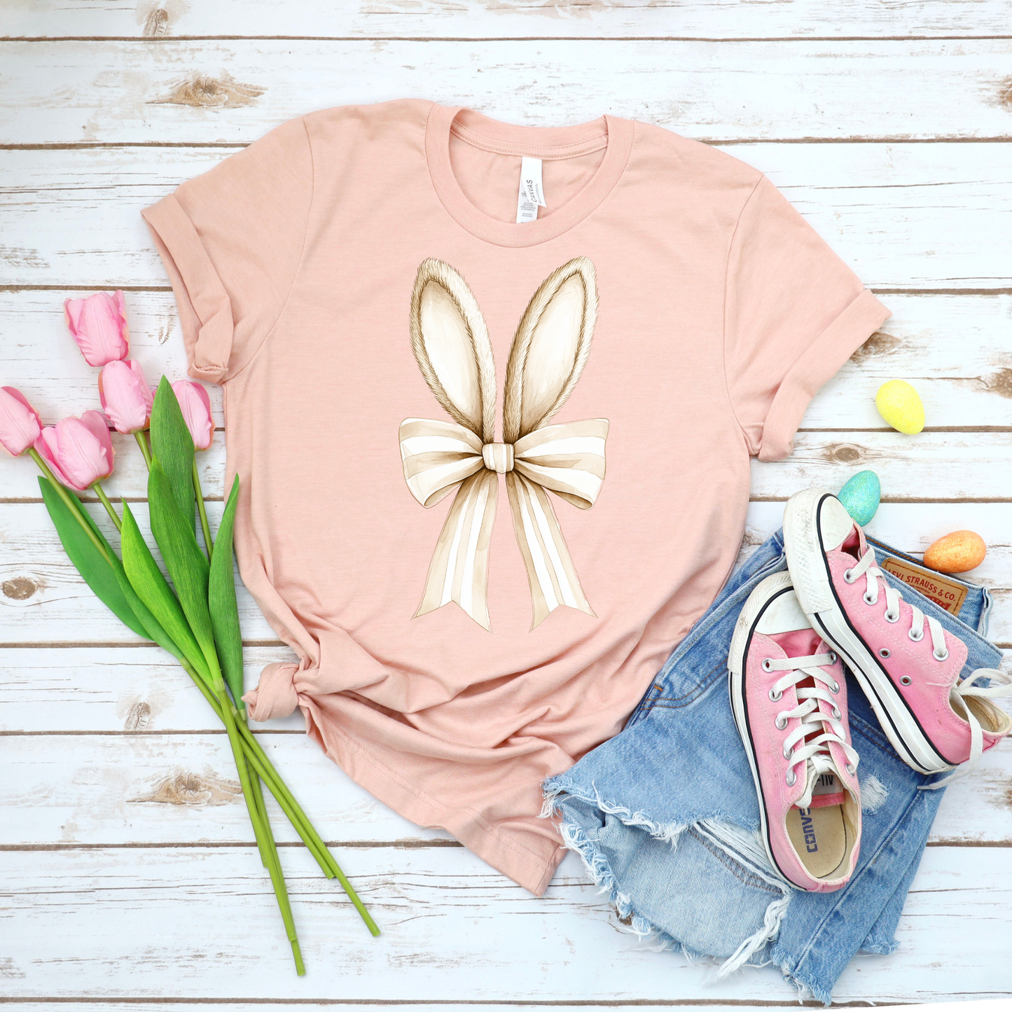 Bunny Ears Bow - Heather Peach Bella Canvas