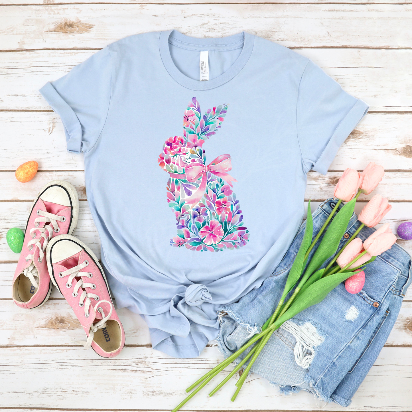 Floral Bunny - Light Blue Bella Canvas