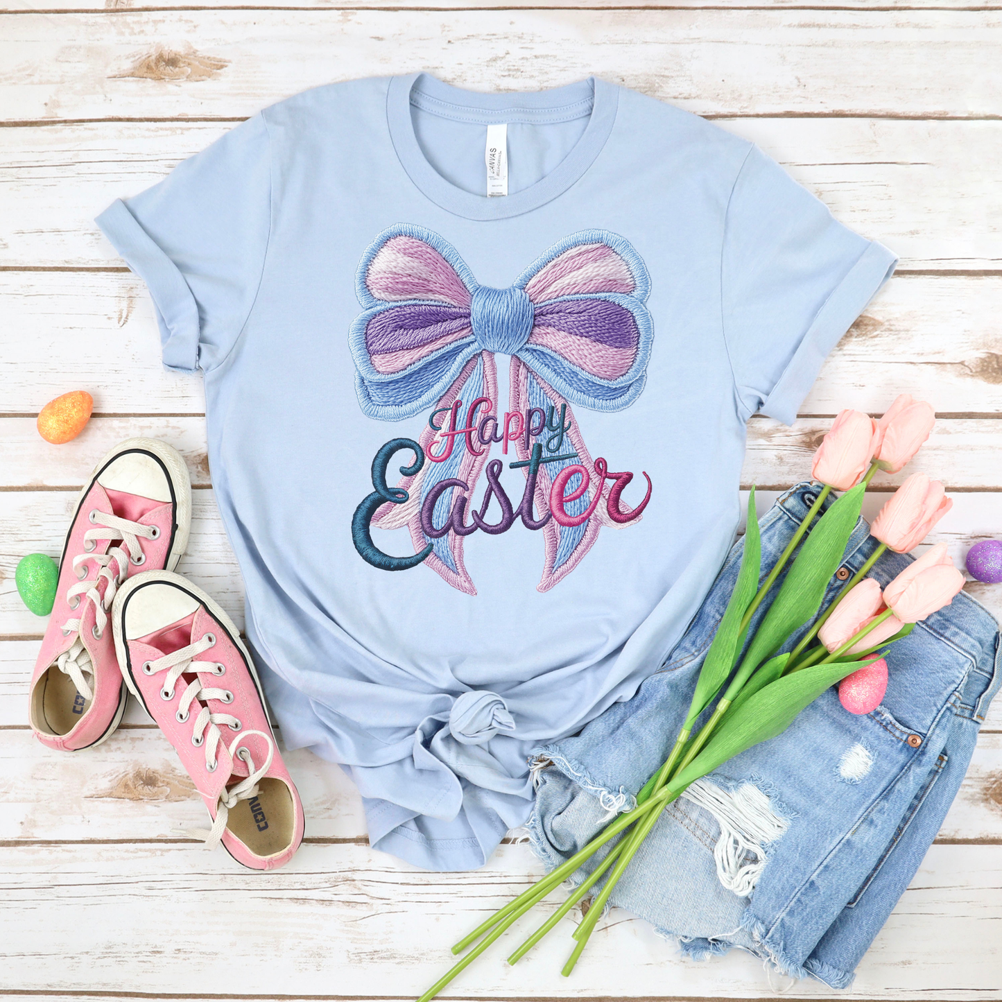 Happy Easter Sewn - Light Blue Bella Canvas