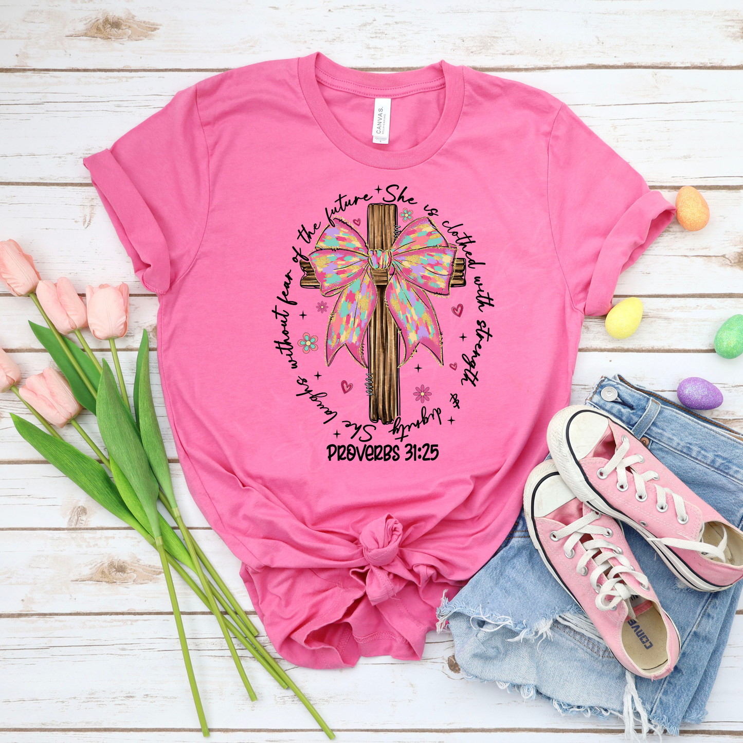 Proverbs 31:25 - Charity Pink Bella Canvas