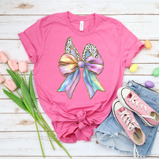 Spotted Ears Bow - Charity Pink Bella Canvas