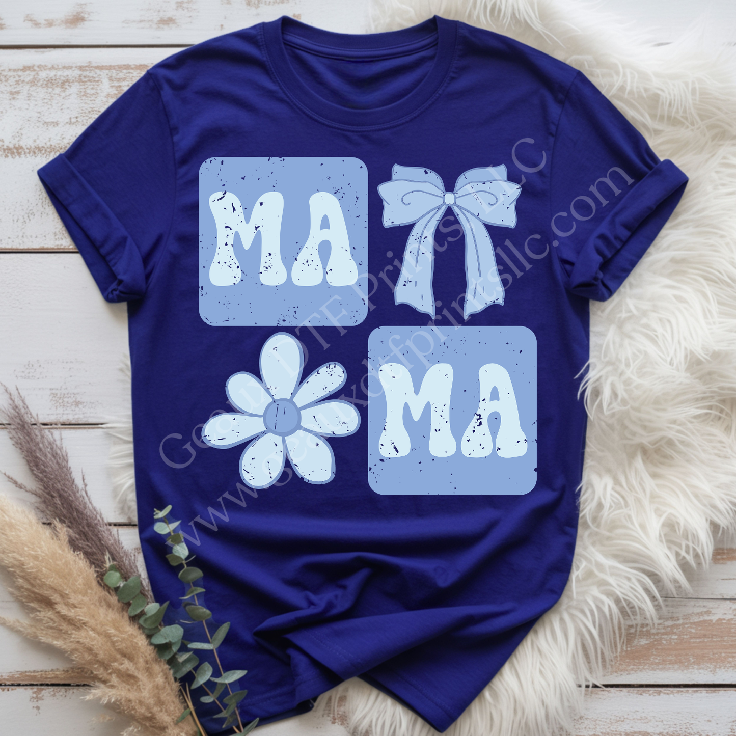 Blue Flower&Bow Mama DTF Single Print