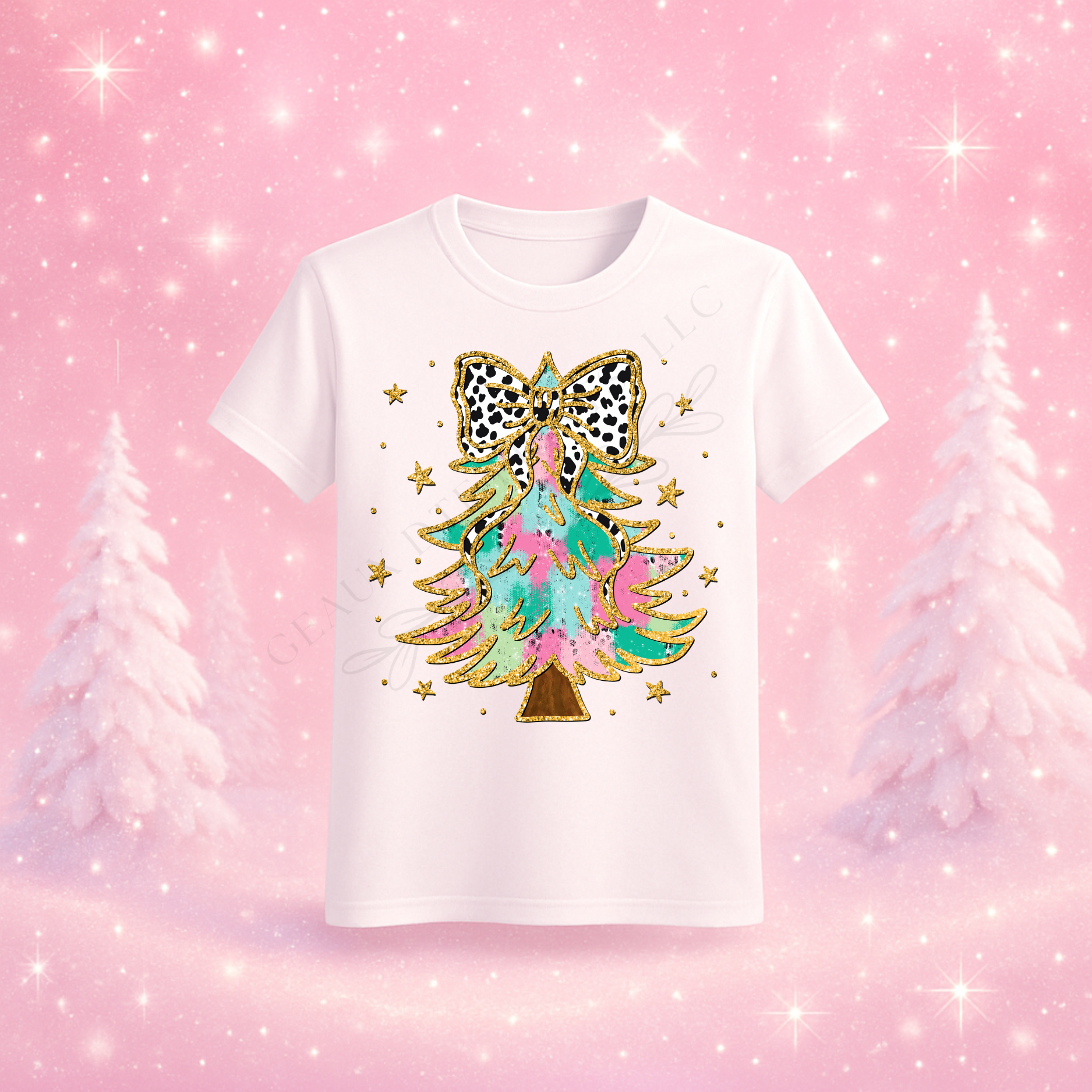 Pastel Coquette Christmas Tree DTF Print