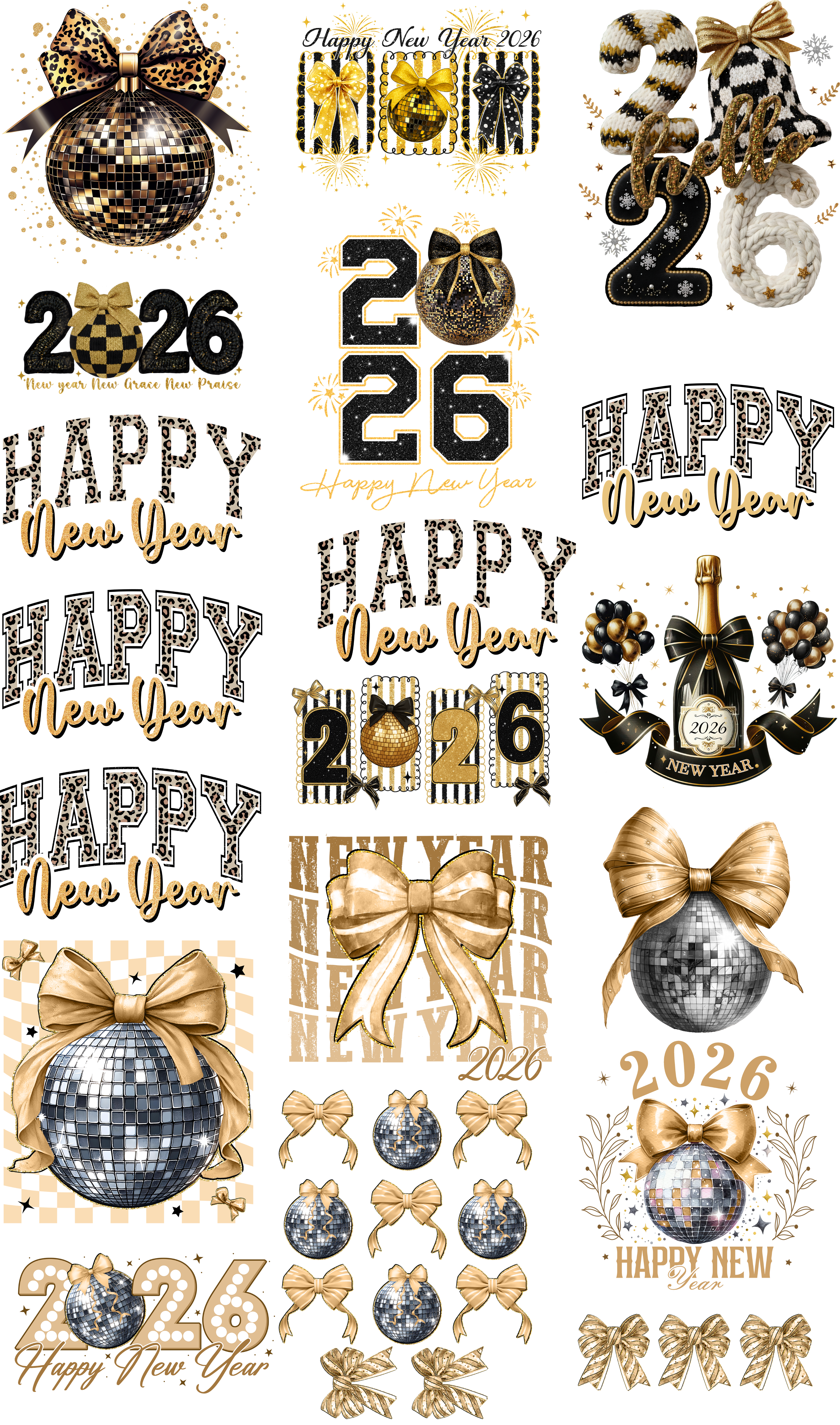 Black & Gold New Years 2026 Gang Sheet