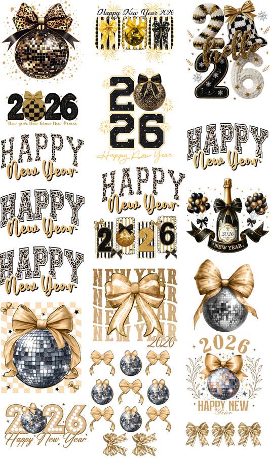 Black & Gold New Years 2026 Gang Sheet