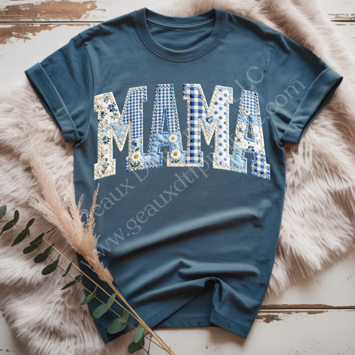 Mama Blue Patchwork DTF Single Print
