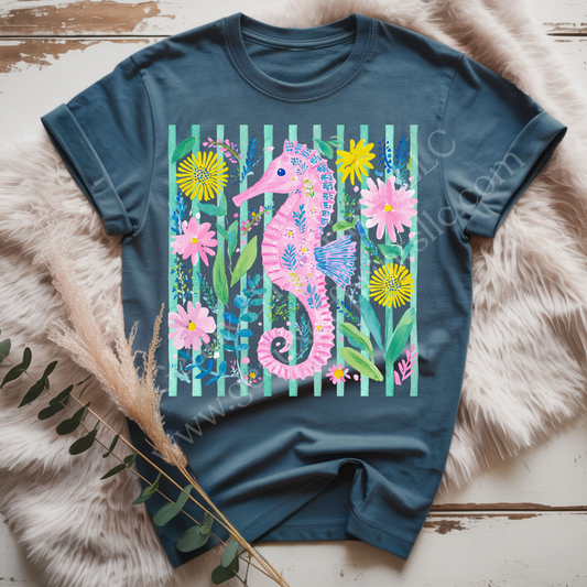 Neon Seahorse DTF Single Print