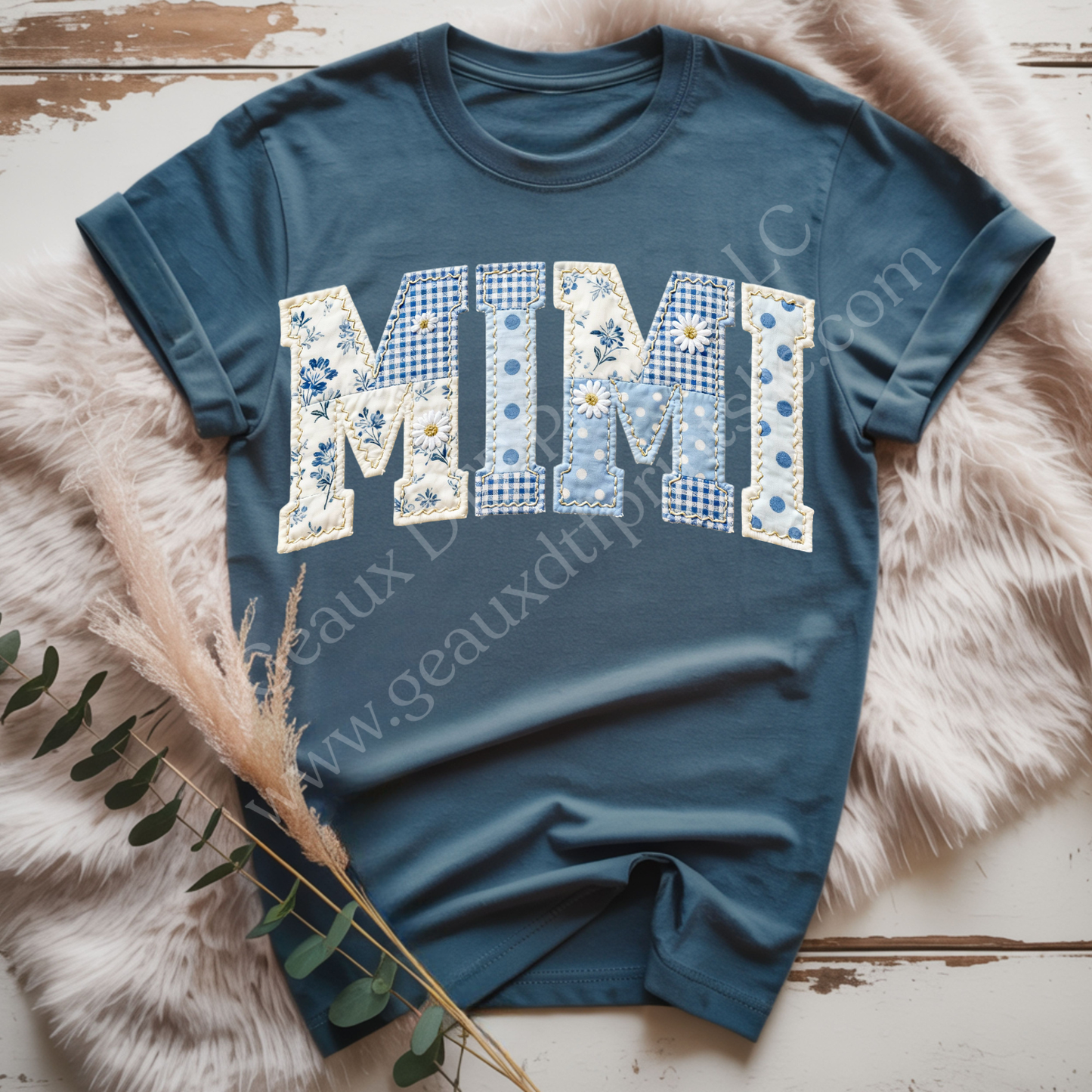 Mimi Blue Patchwork DTF Single Print