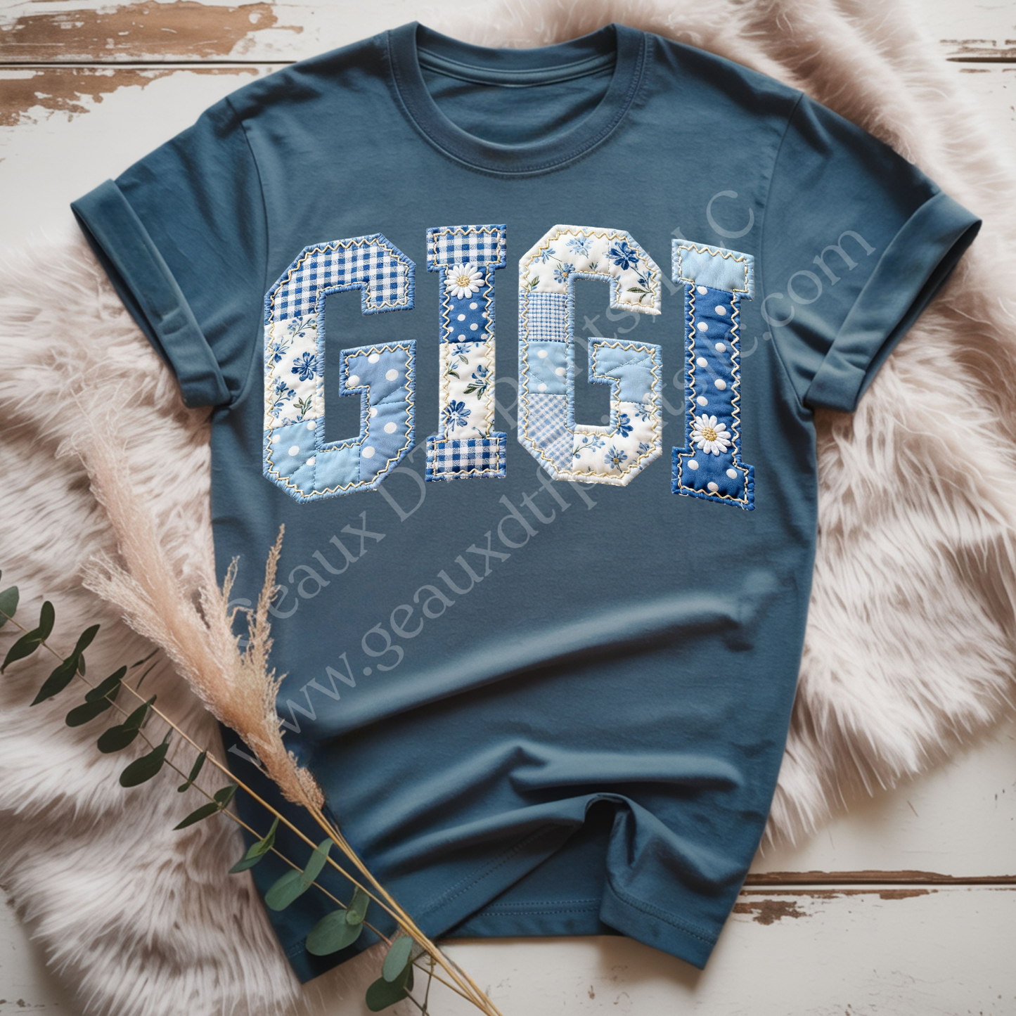 Gigi Blue Patchwork DTF Single Print