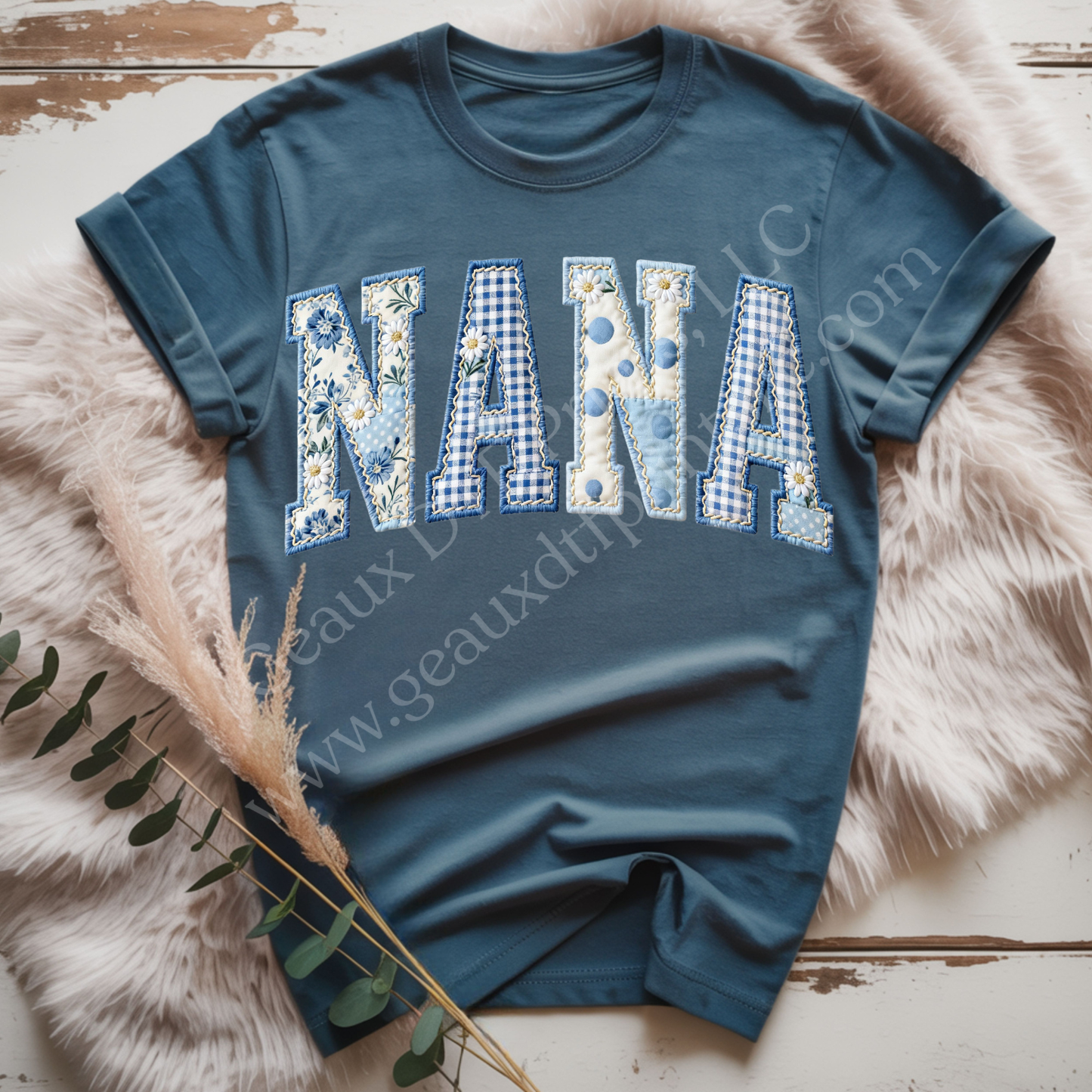 Nana Blue Patchwork DTF Single Print
