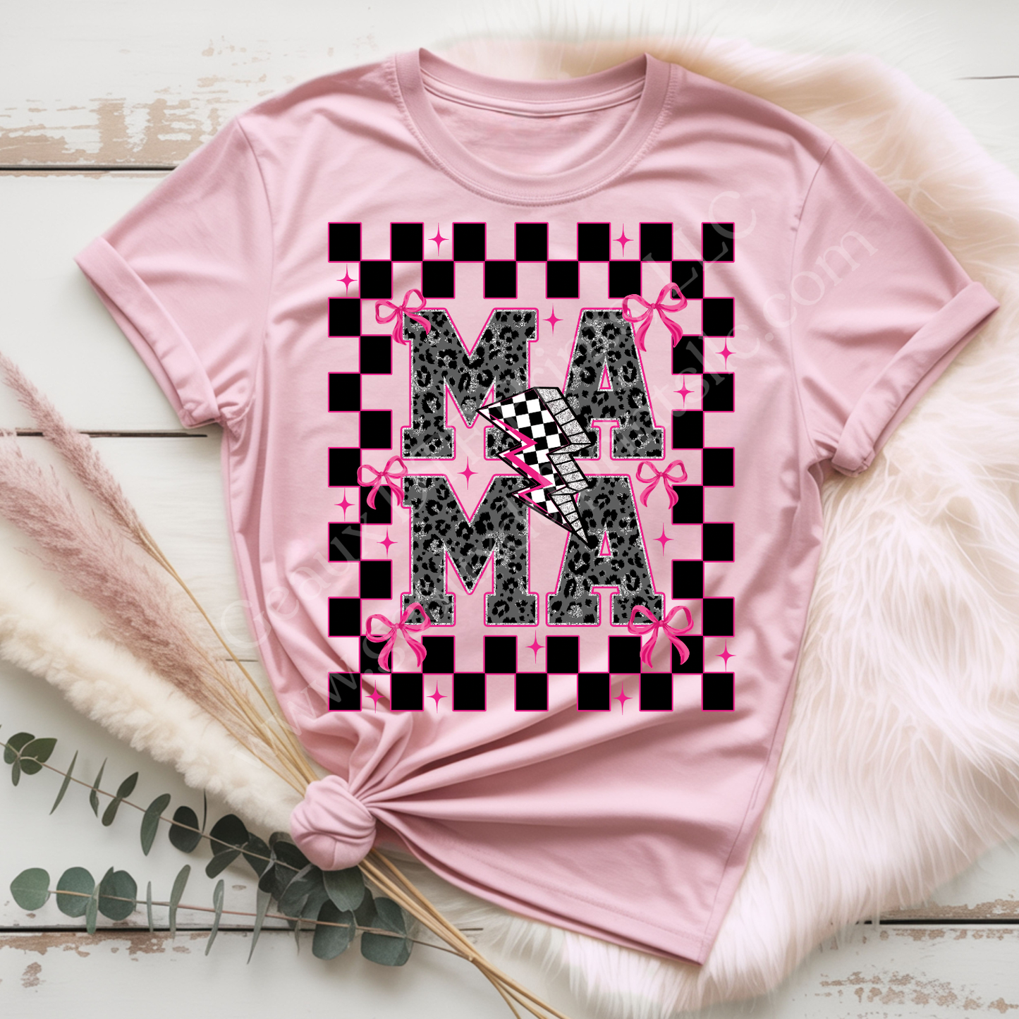 Checkered Lightning Mama DTF Single Print