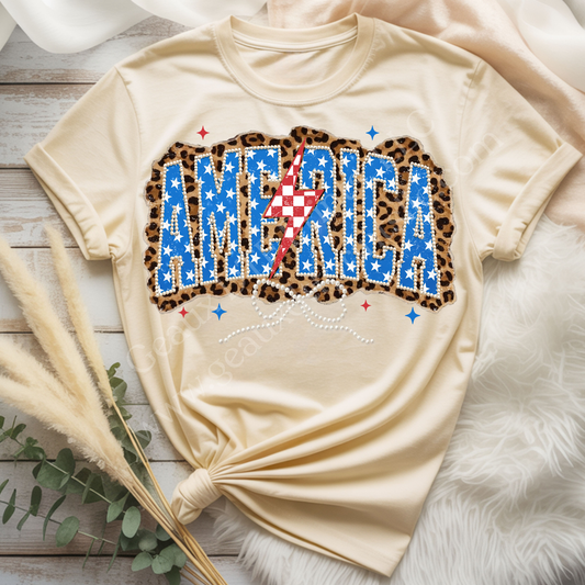 America Leopard & Pearls DTF Single Print