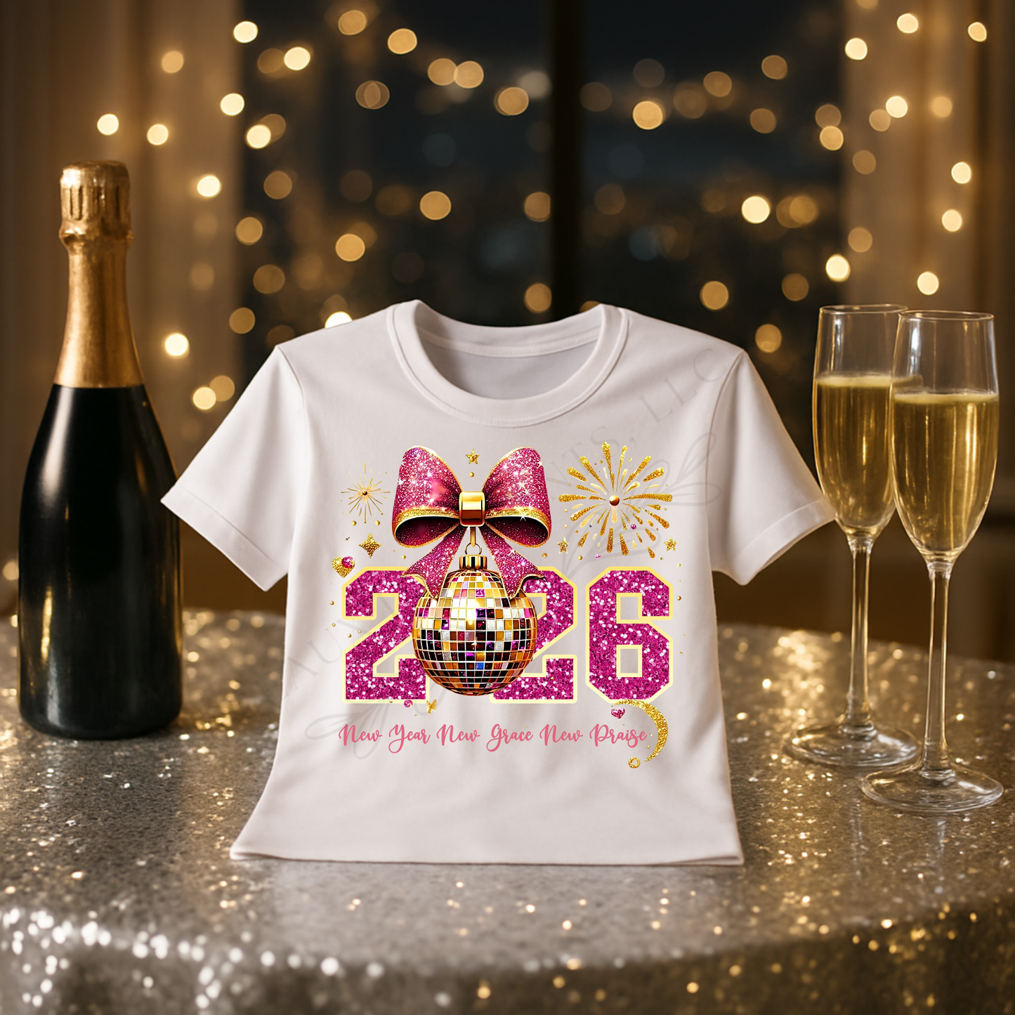 2026 Pink Bow Disco Ball Single DTF