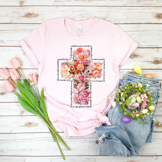 Floral Cross - Soft Pink Bella Canvas