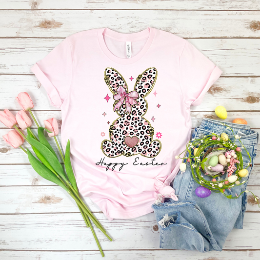 Leopard Easter Bunny - Soft Pink Bella Canvas
