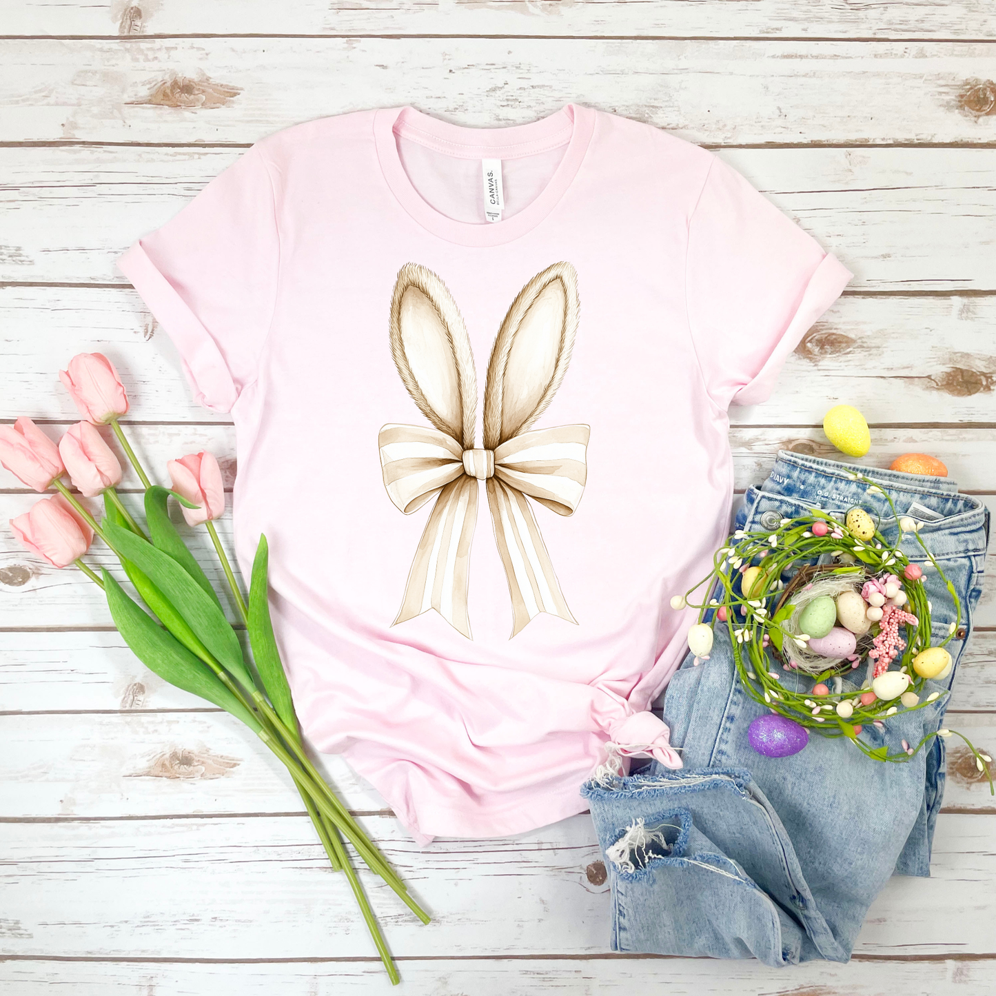 Bunny Ears Bow - Soft Pink Bella Canvas