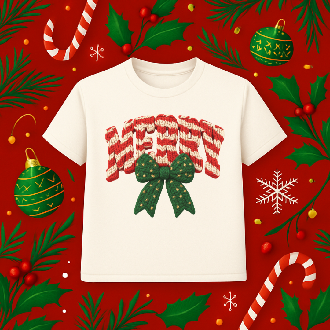 Merry Yarn with Bow DTF Print