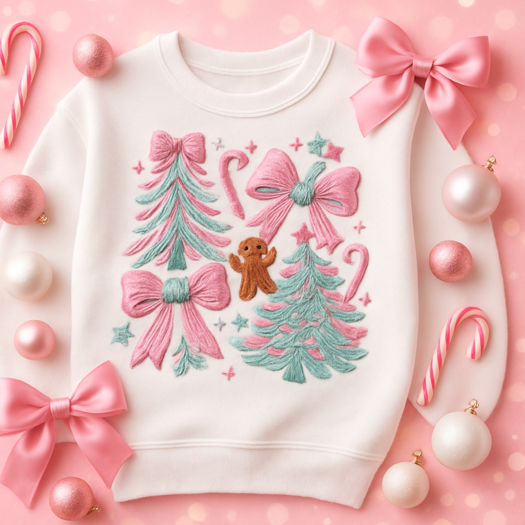 Pink Christmas Yarn DTF Print