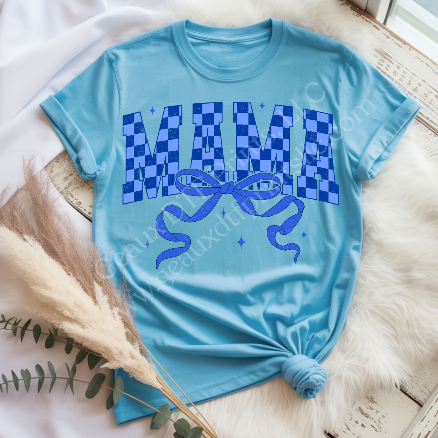 Blue Checkered Mama DTF Single Print