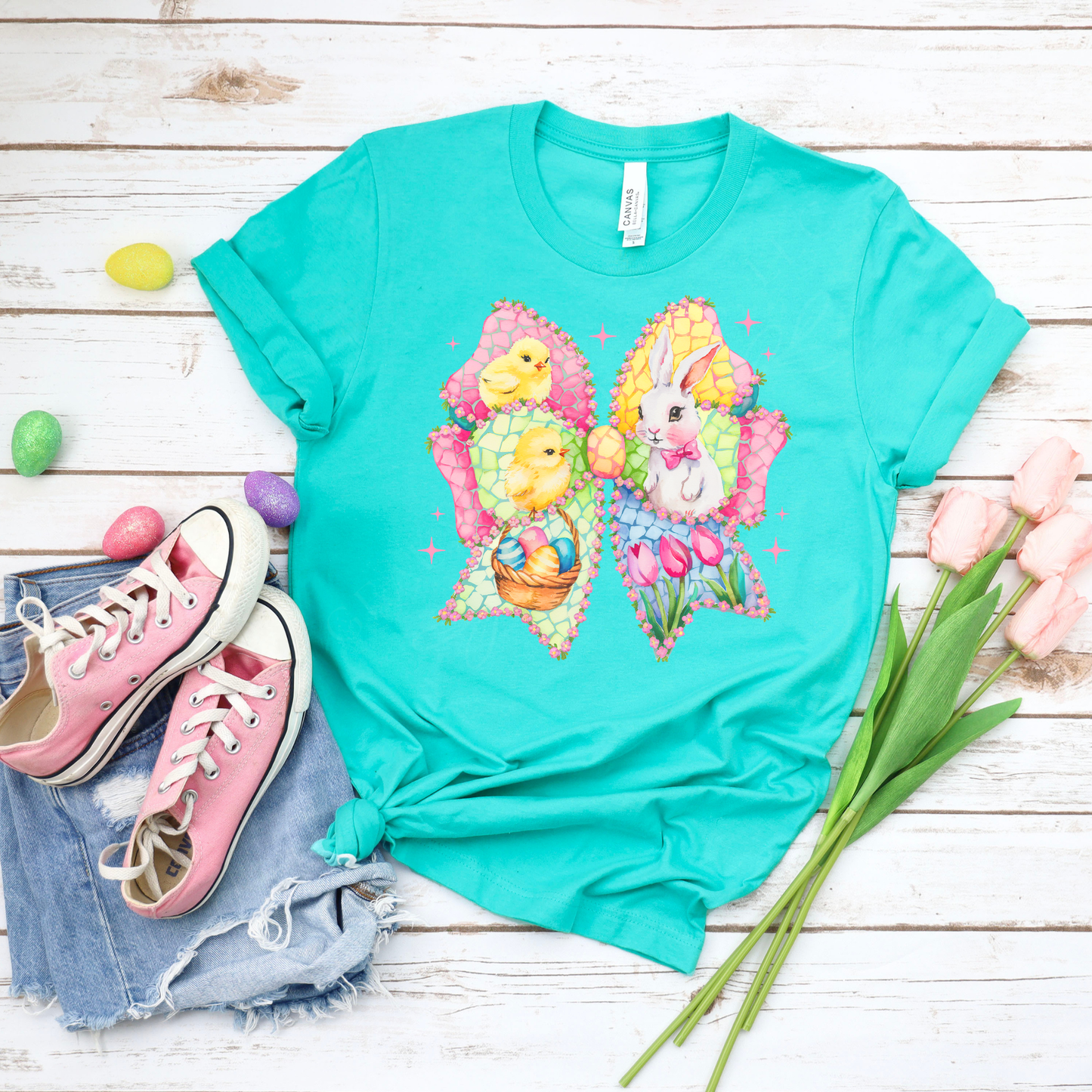 Chick Bow - Teal Bella Canvas