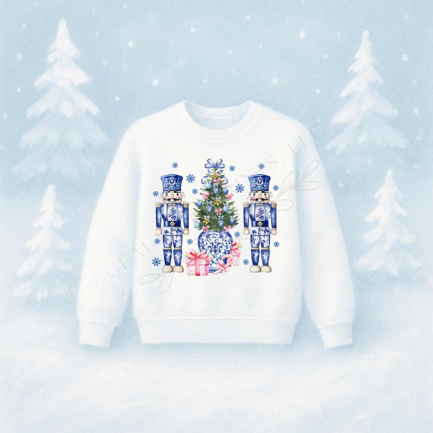 Blue Nutcracker Christmas Tree DTF Print