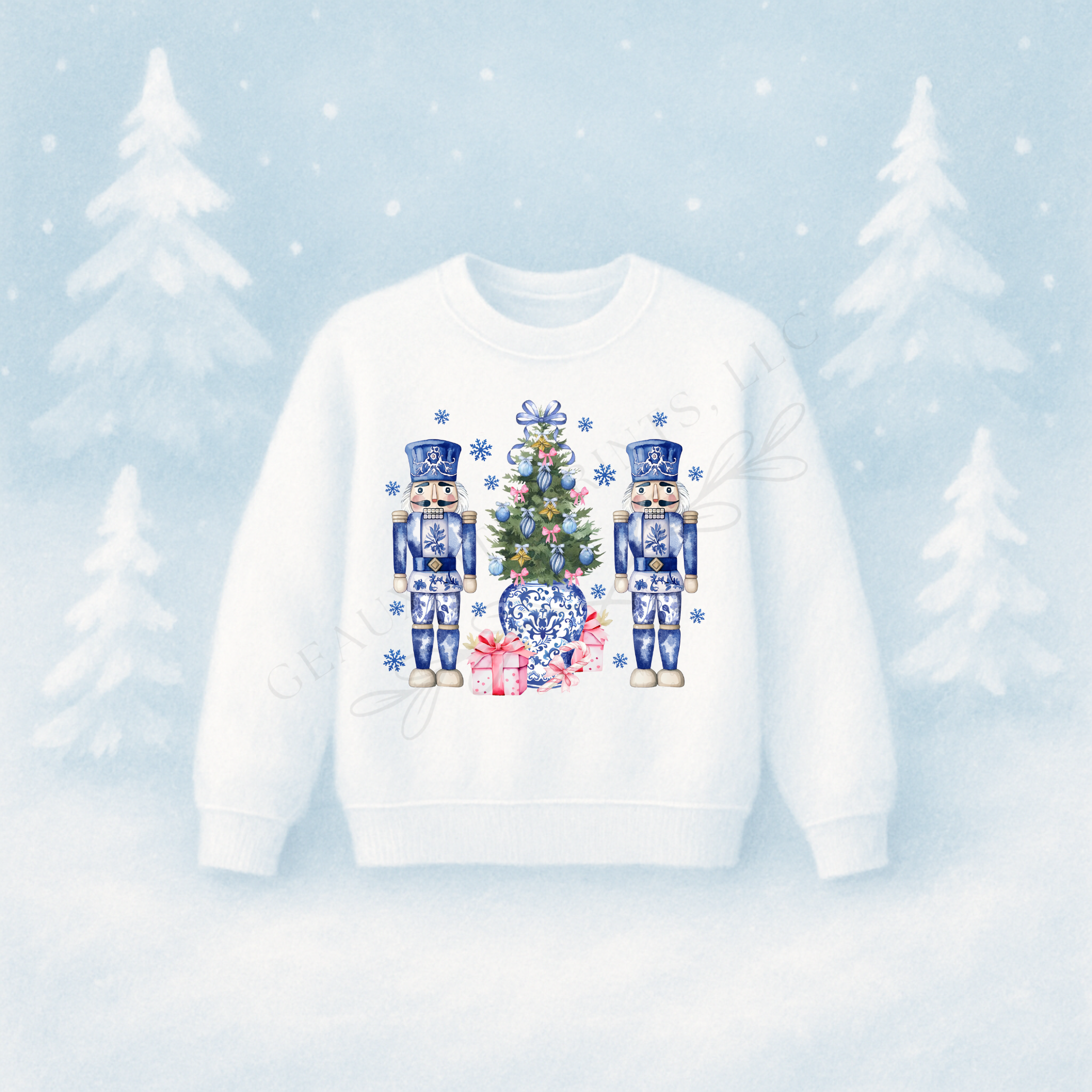 Blue Nutcracker Christmas Tree DTF Print