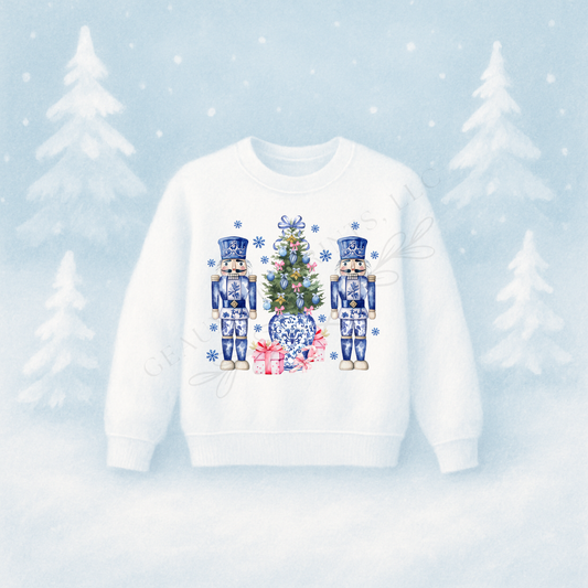 Blue Nutcracker Christmas Tree DTF Print