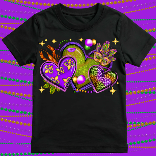 Mardi Gras Hearts DTF Single Print