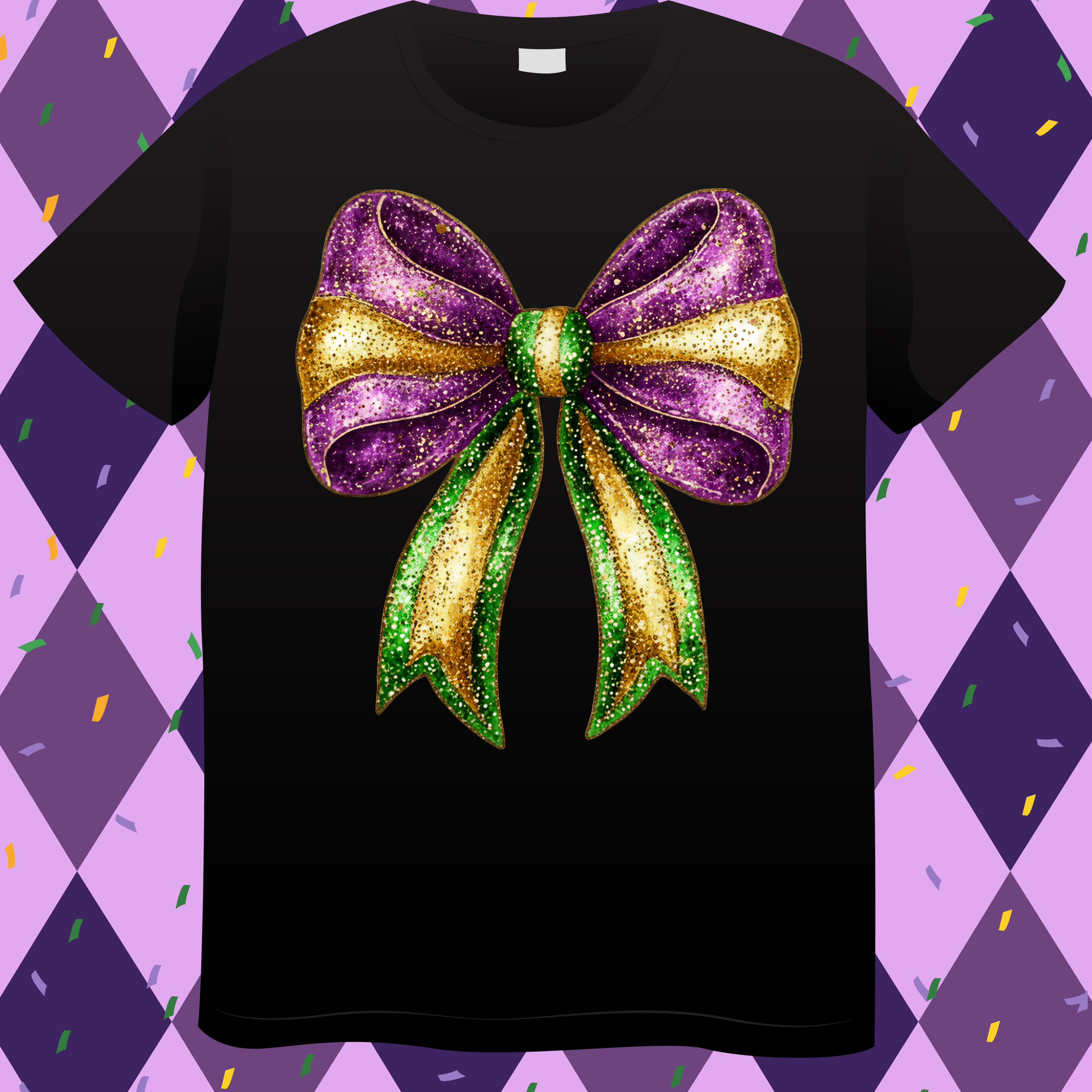 Mardi Gras Glitter Bow DTF Single Print