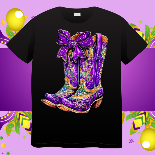 Mardi Gras Cowgirl Boots DTF Single Print