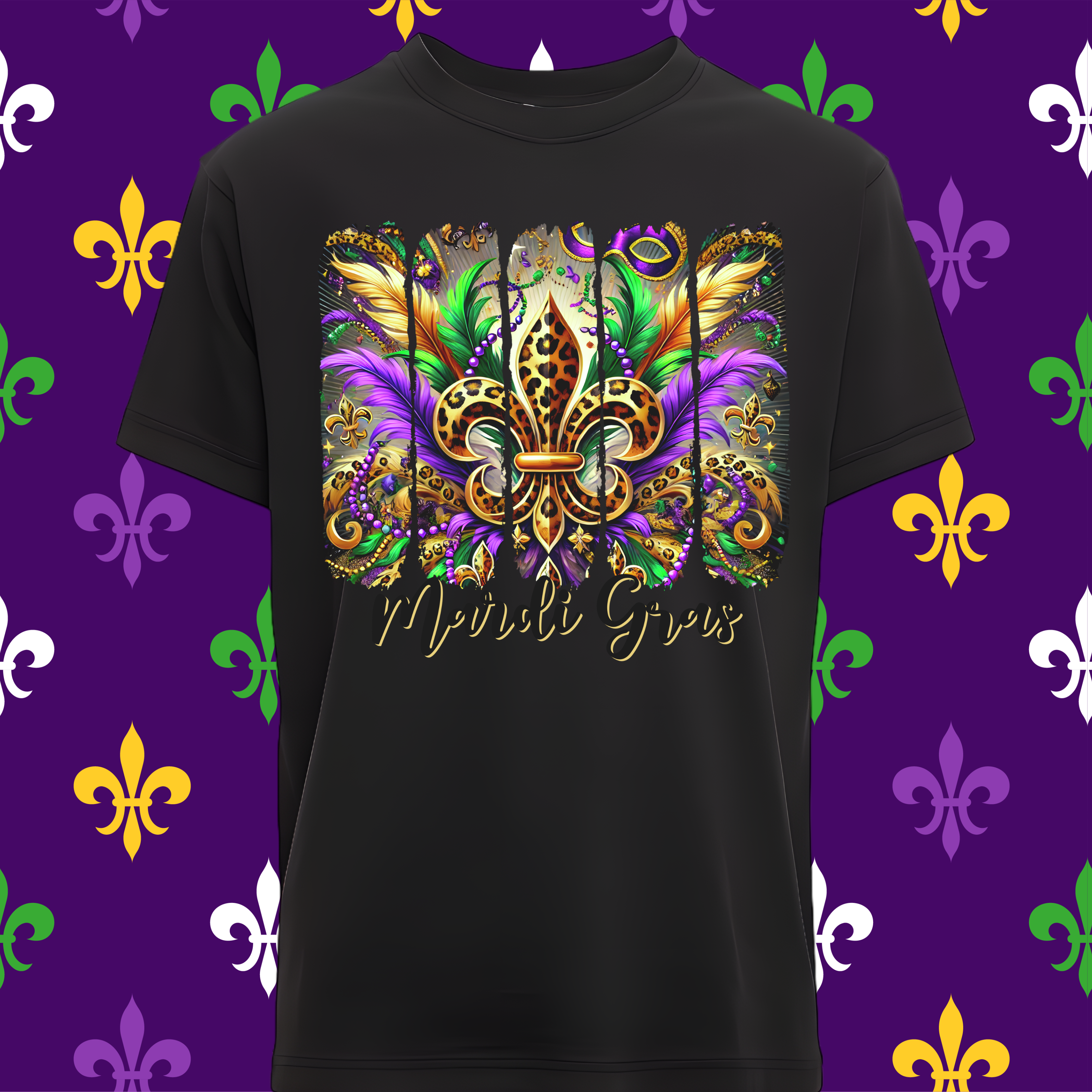 Mardi Gras Leopard Fleur De Lis DTF Single Print