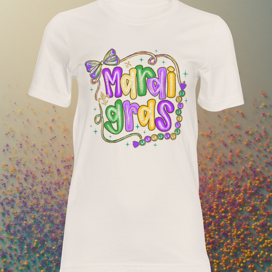 Mardi Gras Bow & Beads DTF Single Print
