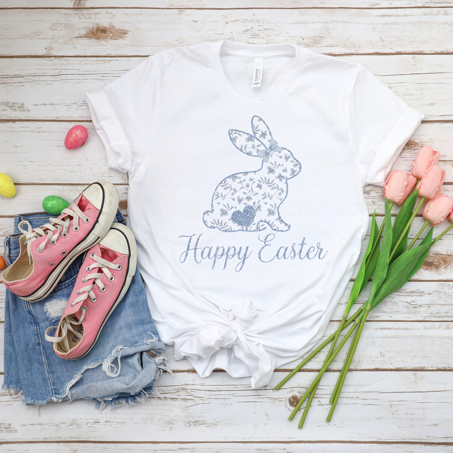 Happy Easter Bunny - White Bella Canvas