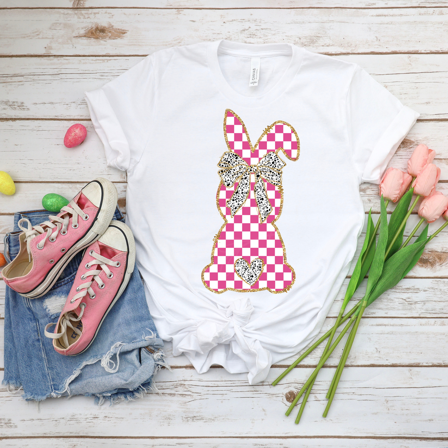 Plaid Bunny - White Bella Canvas